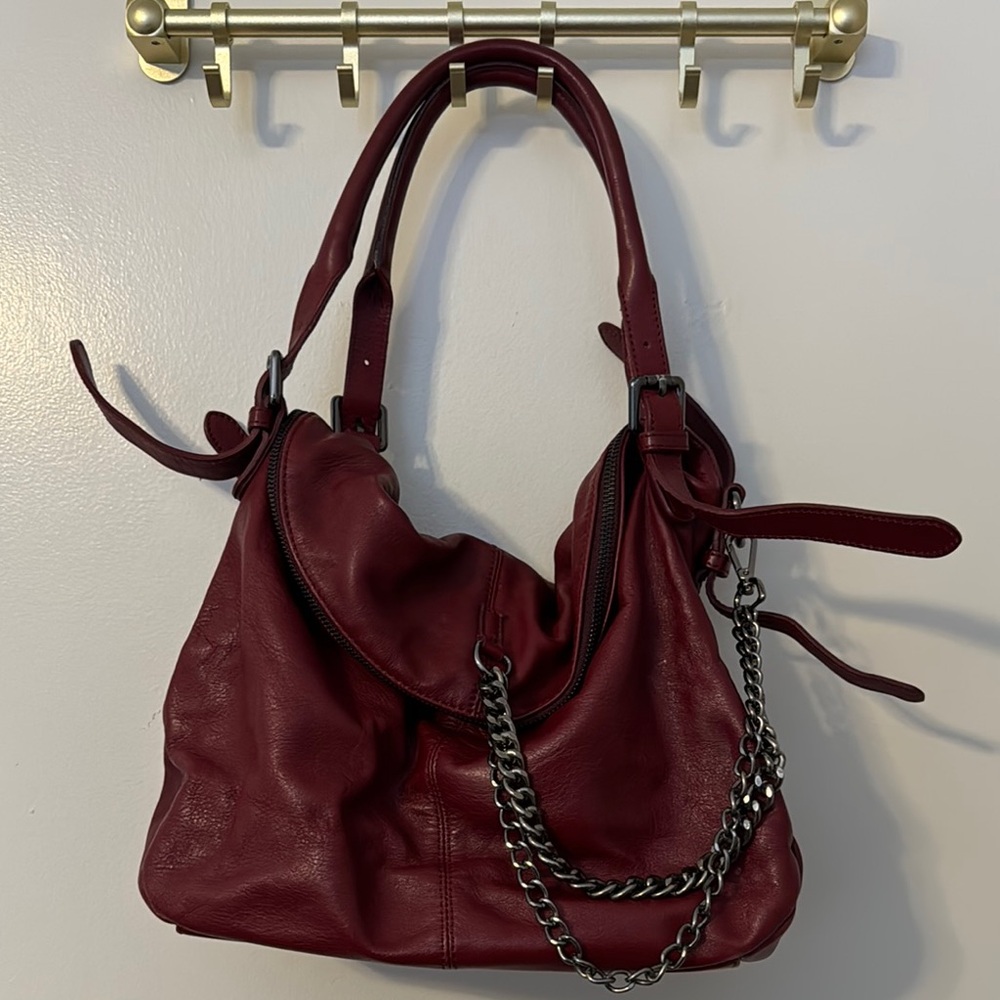 Burgundy Leather Handbag with chain